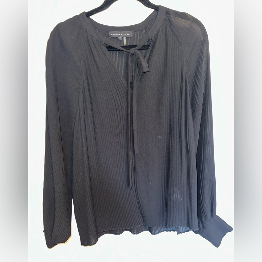 Endless Rose Black Pleated Tunic Oversized Sheer Blouse